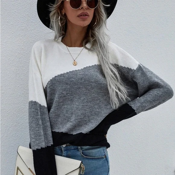 Tri-Tone Sweater in Cream, Gray, and Black - Picture 7 of 7